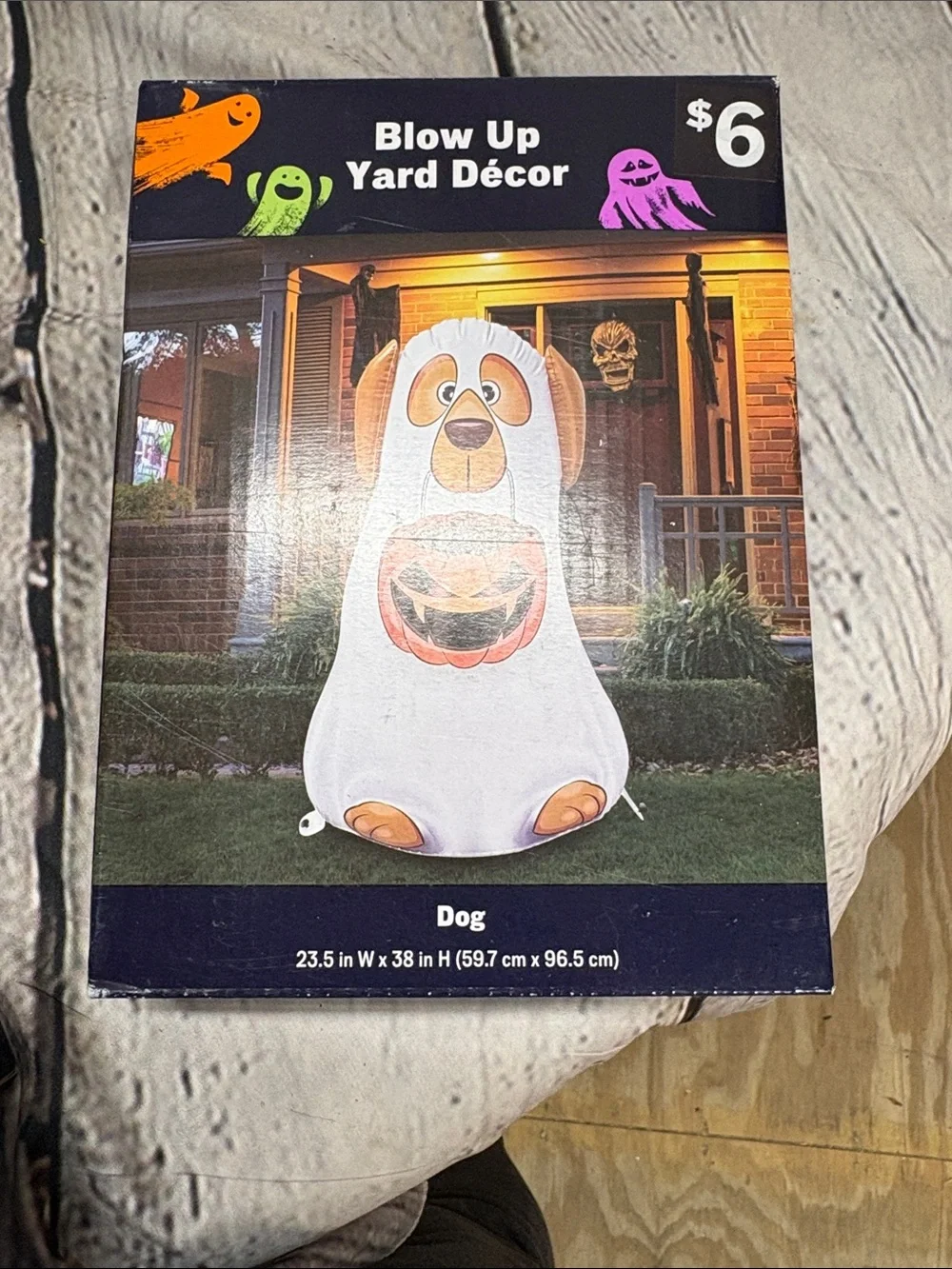 White Dog Halloween Inflatable Yard Décor - Ghost with Pumpkin